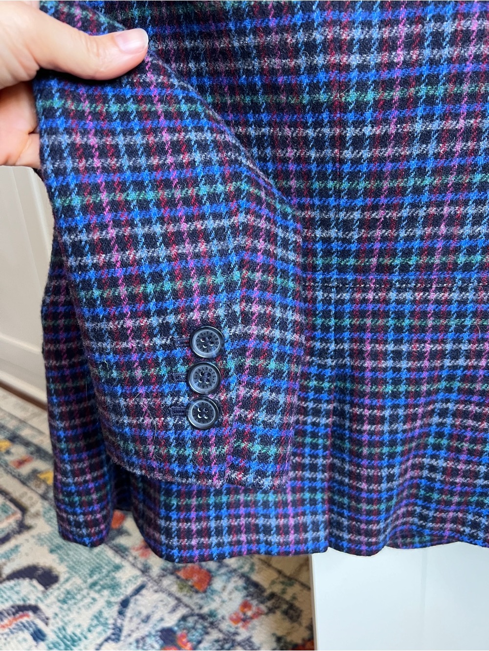 Talbots Mistletoe Plaid Shetland Wool Blazer with Velvet Collar size 8 - Picture 5 of 7